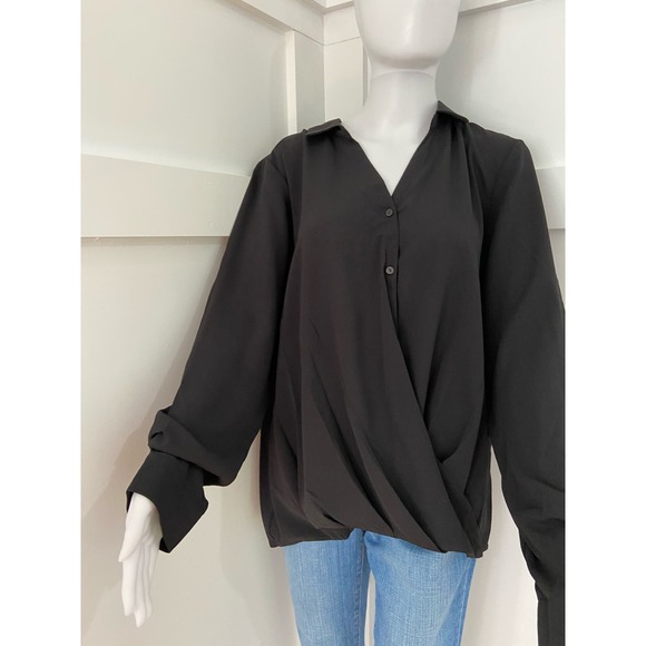 Zac and Rachel Black Long-Sleeved Wrap Top, Size XL wom257 - Picture 2 of 14